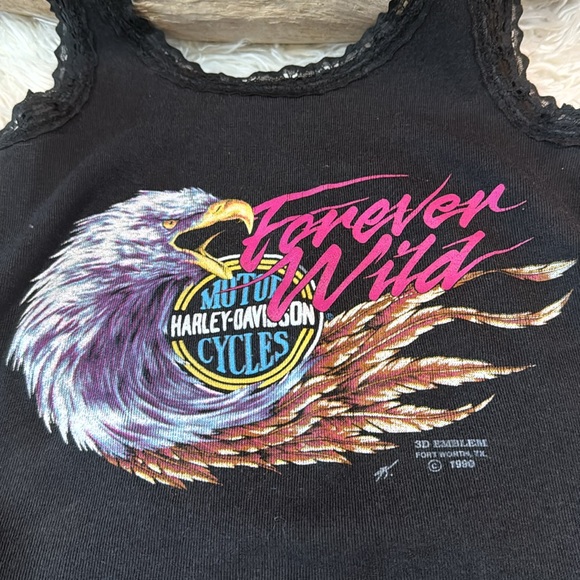 Rare Vintage Harley Davidson 3D emblem lace edge tank top - Picture 2 of 7
